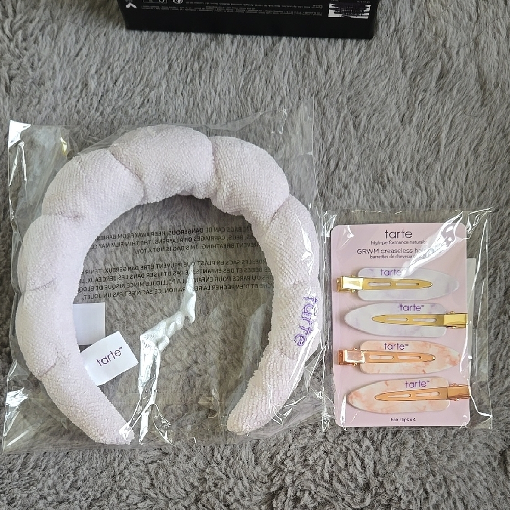 Tarte Purple Headband and Creaseless Hair Clips Set, Brand New